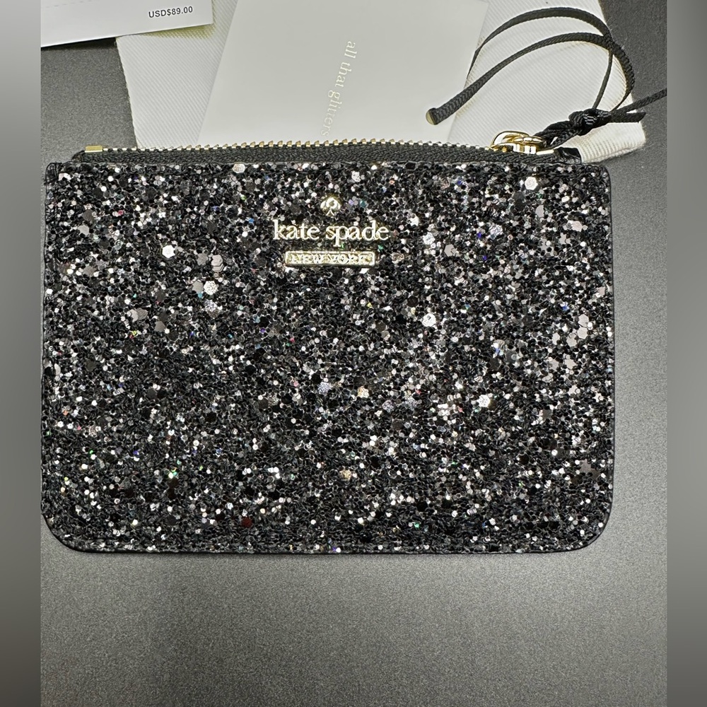 Kate Spade Glittery Black Card Pouch and dusty - Picture 2 of 7